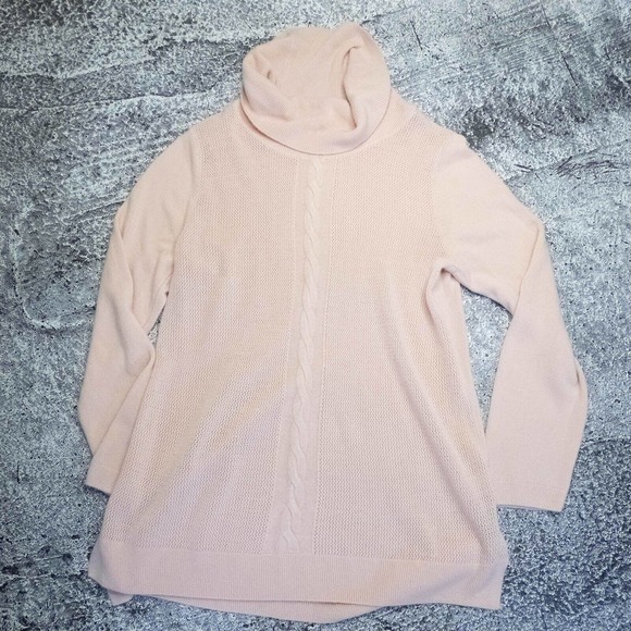 Dana Buchman Womens Sweater Lg Cashmere Turtleneck Cable Knit Pink Preppy Winter - Picture 10 of 12